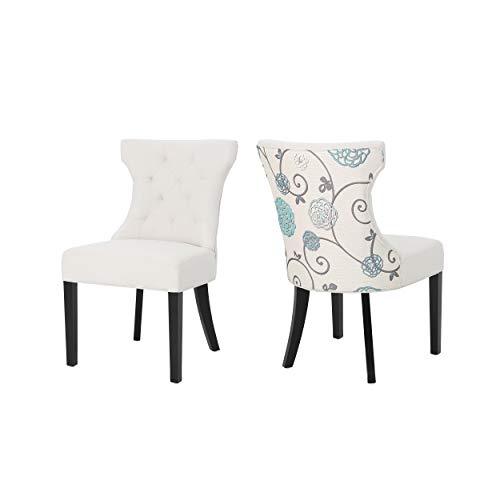 Christopher Knight Home Patty Traditional Two Toned Fabric Dining Chair, Ivory and White/Blue Floral