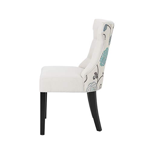 Christopher Knight Home Patty Traditional Two Toned Fabric Dining Chair, Ivory and White/Blue Floral