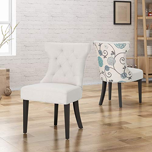 Christopher Knight Home Patty Traditional Two Toned Fabric Dining Chair, Ivory and White/Blue Floral