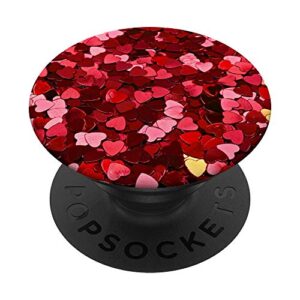 Red Pink Confetti Hearts PopSockets PopGrip: Swappable Grip for Phones & Tablets