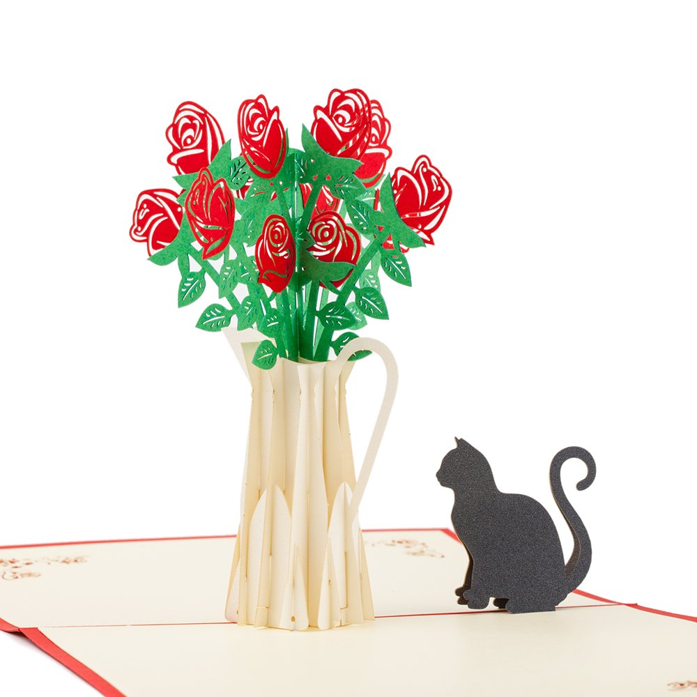 3D Pop Up Card, Flower Card, Rose Card, Cat Card, Birthday Card, Celebration Card, Appreciation Card, Greeting Card, Thank You Card