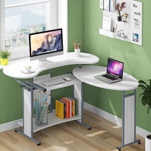 little tree l-shaped computer desk, rotating corner desk & modern office study workstation, for home office or living room (white)