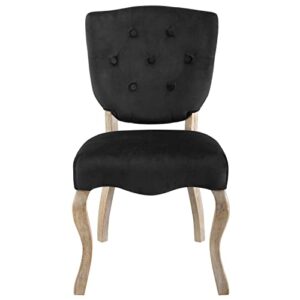 Modway Array French Vintage Tufted Performance Velvet Weathered Wood Dining Chair in Black