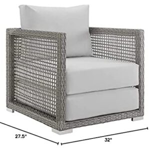 Modway Aura Wicker Rattan Outdoor Patio Arm Chair with Cushions in Gray White