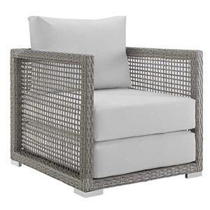 modway aura wicker rattan outdoor patio arm chair with cushions in gray white