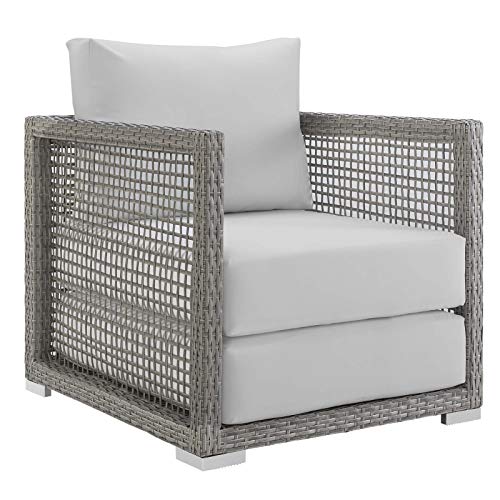 Modway Aura Wicker Rattan Outdoor Patio Arm Chair with Cushions in Gray White