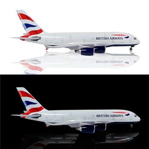 24-Hours 18" 1:160 Scale Diecast Plane Model British Airways A380 Model Airplane Collection with LED Light(Touch or Sound Control) for Decoration or Gift