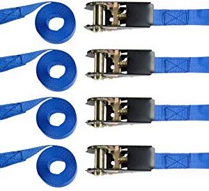 RPS Outdoors TOW-333 Blue 1" x 10' Ratchet Tie Down Straps (900 lb Break Strength), 4-Pack