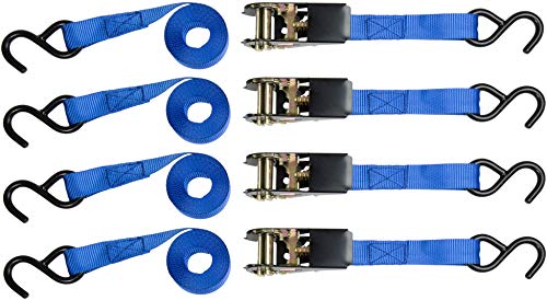 RPS Outdoors TOW-333 Blue 1" x 10' Ratchet Tie Down Straps (900 lb Break Strength), 4-Pack