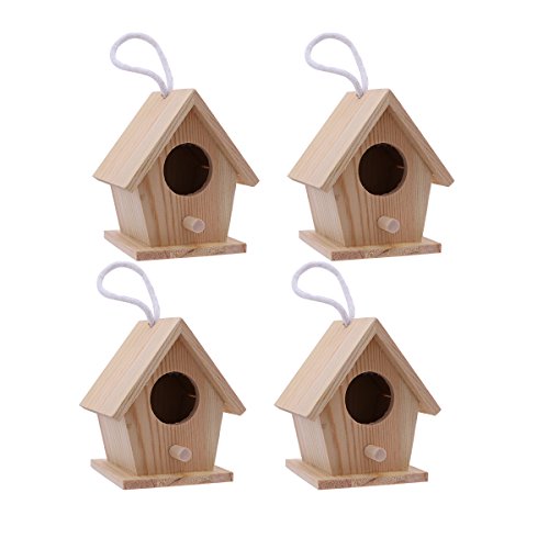 HEALIFTY Wooden Hanging House Mini Bird Nest Woodhouse for Decoration 4Pcs