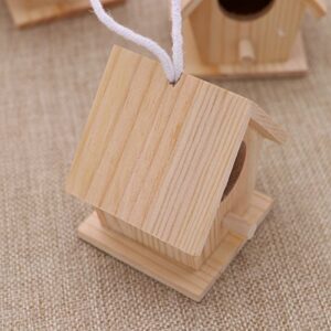 HEALIFTY Wooden Hanging House Mini Bird Nest Woodhouse for Decoration 4Pcs