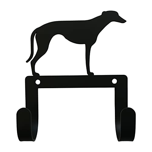 Village Wrought Iron WH-LC-333 4.875 Inch Greyhound-Leash and Collar Wall Hook, Black