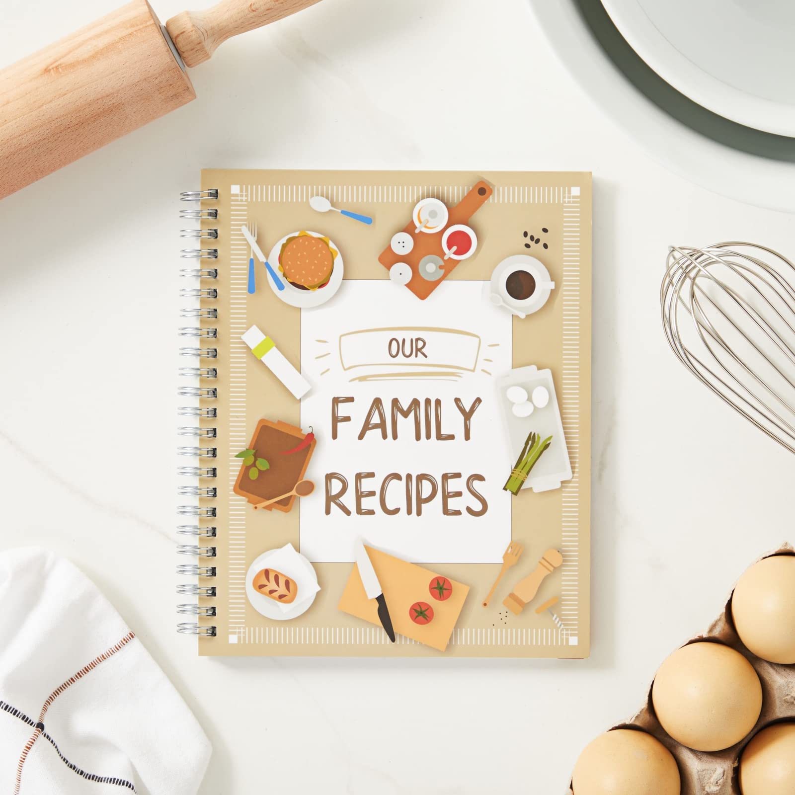 Family Recipe Book To Write In, Spiral Bound DIY Make Your Own Cookbook with 90 Pages (Blank Inside, 6.5 x 8.2 In)