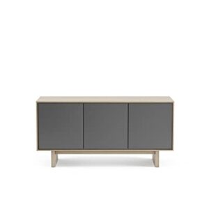 BDI Octave 8377 Triple-Width Media Cabinet, Drift Oak with Grey Flat Doors