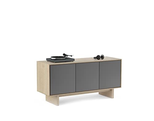 BDI Octave 8377 Triple-Width Media Cabinet, Drift Oak with Grey Flat Doors