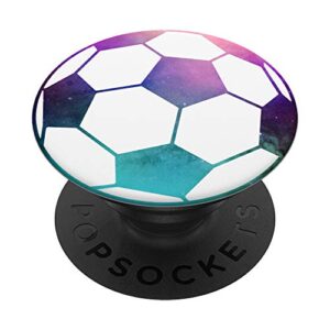 galaxy soccer ball - purple teal space nebula popsockets popgrip: swappable grip for phones & tablets