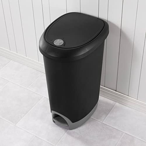 Sterilite 12.6 Gallon Hands Free Home Kitchen Wastebasket Trashcan with Locking Lid and Step On Pedal, Black, 6 Pack