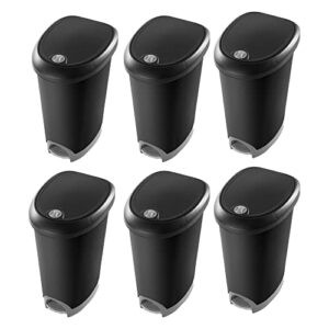 sterilite 12.6 gallon hands free home kitchen wastebasket trashcan with locking lid and step on pedal, black, 6 pack