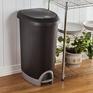 Sterilite 12.6 Gallon Hands Free Home Kitchen Wastebasket Trashcan with Locking Lid and Step On Pedal, Black, 6 Pack