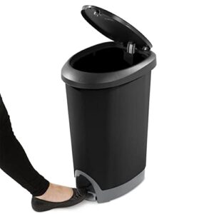 Sterilite 12.6 Gallon Hands Free Home Kitchen Wastebasket Trashcan with Locking Lid and Step On Pedal, Black, 6 Pack