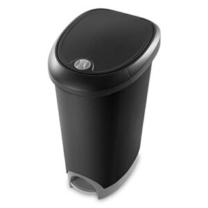 Sterilite 12.6 Gallon Hands Free Home Kitchen Wastebasket Trashcan with Locking Lid and Step On Pedal, Black, 6 Pack