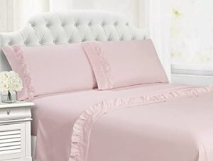 swift home ultra-soft elegant 2-inch ruffled hem design on flat sheet and pillowcases, wrinkle resistant, fade resistant, deep pocket, double brushed 4-piece microfiber sheet set - full, rose blush