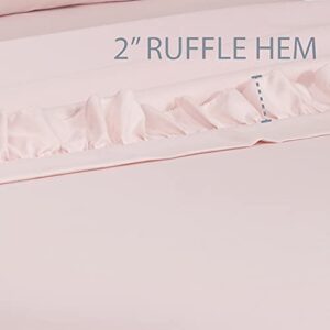 Swift Home Ultra-Soft Elegant 2-inch Ruffled Hem Design on Flat Sheet and Pillowcases, Wrinkle Resistant, Fade Resistant, Deep Pocket, Double Brushed 4-Piece Microfiber Sheet Set - Full, Rose Blush