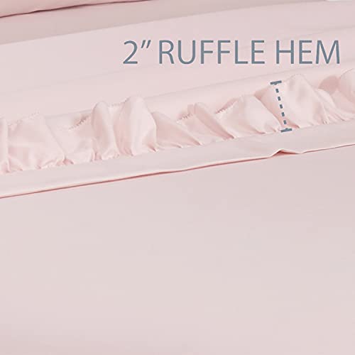 Swift Home Ultra-Soft Elegant 2-inch Ruffled Hem Design on Flat Sheet and Pillowcases, Wrinkle Resistant, Fade Resistant, Deep Pocket, Double Brushed 4-Piece Microfiber Sheet Set - Full, Rose Blush