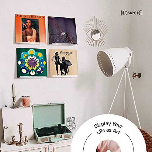 Hudson Hi-Fi LP Vinyl Record Wall Display Shelf - Display Your Favorite LP Records in Style (4 Pack, Cleay Acrylic)