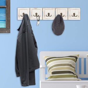 Rustic Wall Mounted Coat Rack with 5 double hanging hooks. Overall Size is 30.5"x6". Use as coat rack, hat organizer, key holder. Perfect for Entryway, Mudroom, Kitchen, Bathroom, Hallway, Foyer