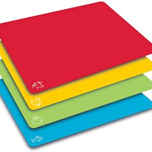 Extra Thick Flexible Plastic Cutting Board Mats, Set of 4, Color Coded with Food Icons, Waffle Back Grip Underside by Better Kitchen Products