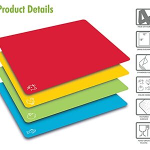 Extra Thick Flexible Plastic Cutting Board Mats, Set of 4, Color Coded with Food Icons, Waffle Back Grip Underside by Better Kitchen Products