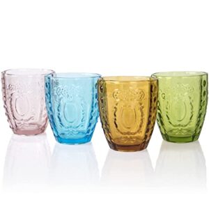 la jolie muse drinking glasses set of 4, home decorations gift, colored premium heavyweight glassware, 12oz multicolor vintage glass tumbler