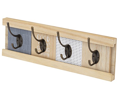 10 Street Home Wall Mount Coat Rack with 4 Adjustable Hooks - Wood and Multi-Color Modern Rustic Style for Entryways, Closets, and Bathrooms