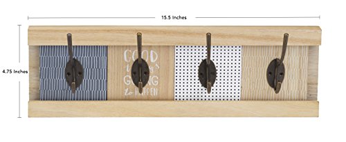 10 Street Home Wall Mount Coat Rack with 4 Adjustable Hooks - Wood and Multi-Color Modern Rustic Style for Entryways, Closets, and Bathrooms