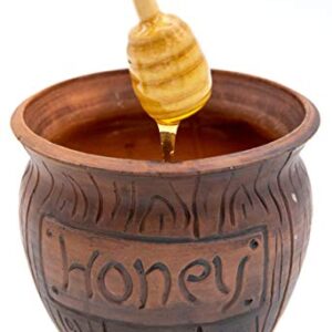 Honey Jar with a Dipper 16oz. Ceramic Honey Pot Made Out of Solid Clay Piece. Honey Container, and a Great Rustic Bowl for Gift (Brown) - Ceramic Beehive Honey Pot with Dipper.