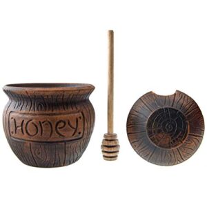 Honey Jar with a Dipper 16oz. Ceramic Honey Pot Made Out of Solid Clay Piece. Honey Container, and a Great Rustic Bowl for Gift (Brown) - Ceramic Beehive Honey Pot with Dipper.