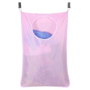 cmjlbm oxford fabric space saving door-hanging laundry hamper bag with pocket foldable large dirty clothes storage organizer with 2 stainless steel door hooks & 2 suction cups for bedroom (pink)