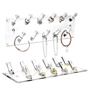 ikee design multipurpose acrylic wall mounted jewelry stand organizer, bracelets rings bangles display rack for store, showcase, trade show, set of 2, clear, 13”w x 4 1/4”d x 1 3/4”h