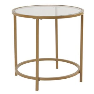 spatial order round metal accent table glass top, gold