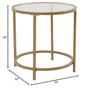 Spatial Order Round Metal Accent Table Glass Top, Gold