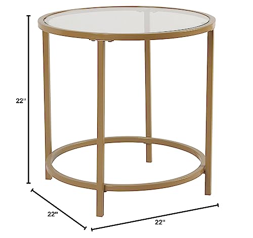 Spatial Order Round Metal Accent Table Glass Top, Gold