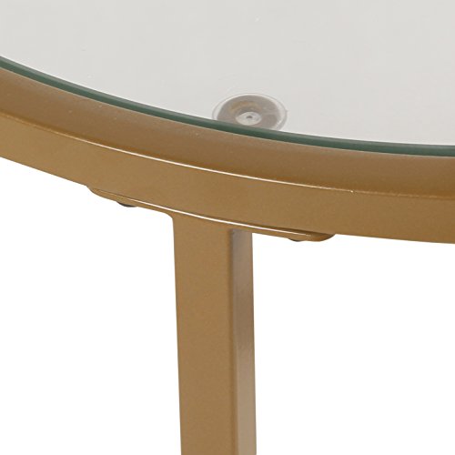 Spatial Order Round Metal Accent Table Glass Top, Gold
