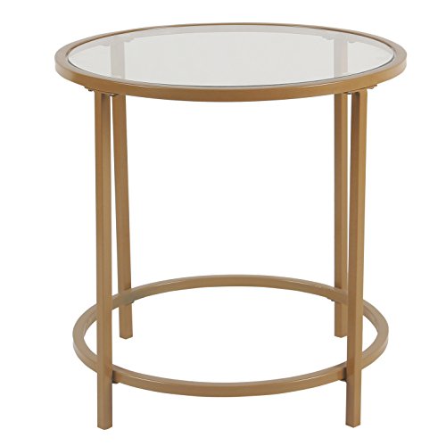 Spatial Order Round Metal Accent Table Glass Top, Gold