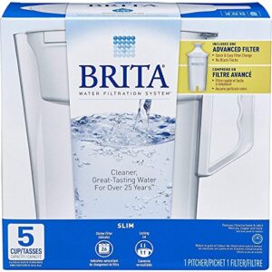 brita water pitcher, slim, capacity, includes one advanced filter, white - 5 cup size
