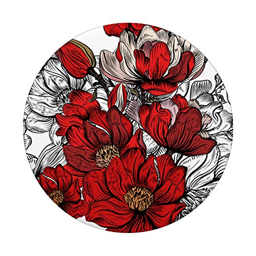 Red and Black Peony Floral Print PopSockets PopGrip: Swappable Grip for Phones & Tablets