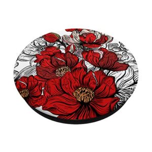 Red and Black Peony Floral Print PopSockets PopGrip: Swappable Grip for Phones & Tablets