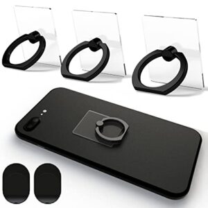 attom tech transparent phone ring holder grip 360 degree free rotation, clear cell phone finger ring kick-stand for - for iphone x 8 7 plus 6s 6 5s 5 se, galaxy s9 s8 s7 s6 edge, note 8 5 4 2 (black)