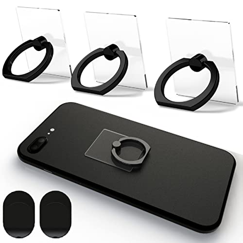 Attom Tech Transparent Phone Ring Holder Grip 360 Degree Free Rotation, Clear Cell Phone Finger Ring Kick-Stand for - for iPhone X 8 7 Plus 6S 6 5s 5 SE, Galaxy S9 S8 S7 S6 Edge, Note 8 5 4 2 (Black)