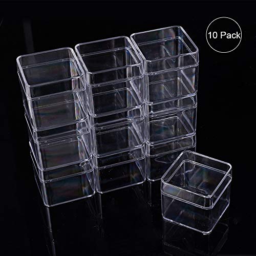 BENECREAT 10 Pack Square High Transparency Plastic Bead Storage Containers Box Drawer Organizers for beauty supplies,Tiny Bead,Jewerlry Findings, and Other Small Items - 2.2x2.2x2 Inches